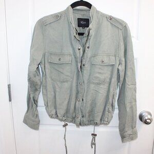 Rails Jacket‎ Collins Olive Green Full Zip Snap Military Utility XS Linen Blend